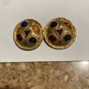 Gold Multicolor Stud Earrings Les Bernard